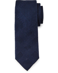 Cravate en soie en tricot bleu marine
