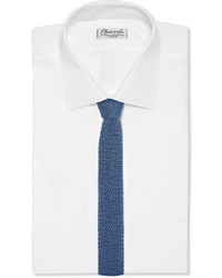 Cravate en soie en tricot bleu marine Charvet