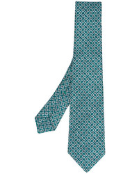 Cravate en soie géométrique bleu canard Kiton
