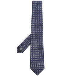 Cravate en soie géométrique bleu marine Cerruti