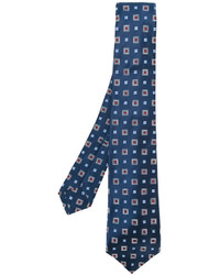 Cravate en soie géométrique bleu marine Kiton