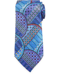 Cravate en soie géométrique bleue