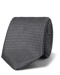 Cravate en soie géométrique gris foncé
