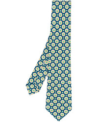 Cravate en soie imprimée bleu canard Kiton