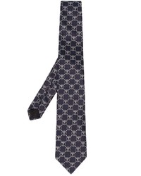 Cravate en soie imprimée bleu marine et blanc Moschino