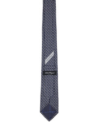 Cravate en soie imprimée bleu marine Ferragamo