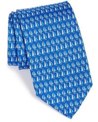 Cravate en soie imprimée bleue