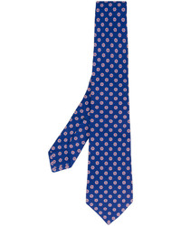 Cravate en soie imprimée bleue Kiton