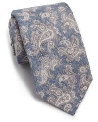 Cravate en soie imprimée cachemire bleu clair