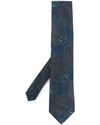Cravate en soie imprimée cachemire bleu marine Etro
