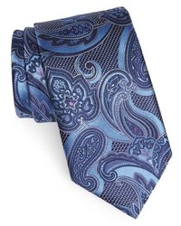 Cravate en soie imprimée cachemire bleue