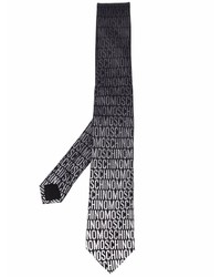 Cravate en soie imprimée noire et blanche Moschino