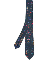 Cravate imprimée bleu canard Salvatore Ferragamo