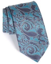 Cravate imprimée cachemire bleu canard