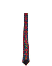 Cravate imprimée rouge et bleu marine Gucci