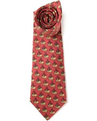 Cravate imprimée rouge Hermes