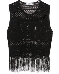 Débardeur en crochet à franges noir