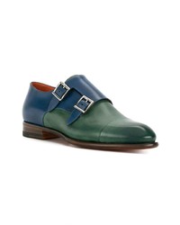 Double monks en cuir bleu marine Santoni