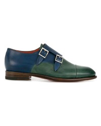 Double monks en cuir bleu marine Santoni