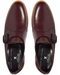 Double monks en cuir bordeaux Asos