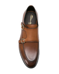 Double monks en cuir marron Santoni