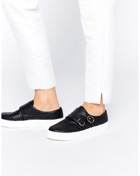 Double monks en cuir noirs Asos