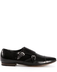 Double monks en cuir noirs Silvano Sassetti