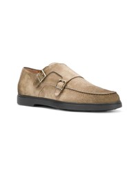 Double monks en daim marron clair Santoni