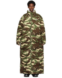 Doudoune longue camouflage marron foncé