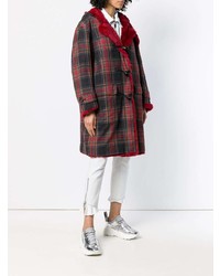 Duffel-coat écossais bordeaux Kenzo Vintage