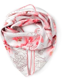 Écharpe à fleurs blanc et rouge Elie Saab