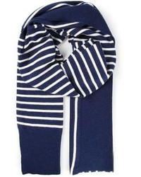Écharpe en coton à rayures verticales bleu marine et blanc Sacai