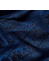 Écharpe en coton imprimée bleu marine Alexander McQueen