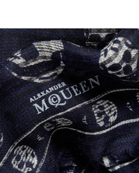 Écharpe en coton imprimée bleu marine Alexander McQueen