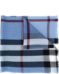 Écharpe en laine à carreaux bleu clair