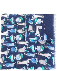 Écharpe en lin imprimée bleu marine Kiton