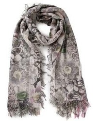Écharpe en soie à fleurs grise Faliero Sarti