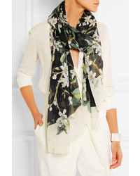 Écharpe en soie à fleurs noire et blanche Dolce & Gabbana