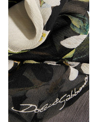 Écharpe en soie à fleurs noire et blanche Dolce & Gabbana