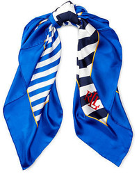 Écharpe en soie à rayures horizontales bleue