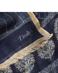 Écharpe en soie imprimée bleu marine Drakes