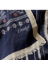 Écharpe en soie imprimée bleu marine Drakes
