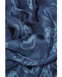 Écharpe en soie imprimée bleu marine Alexander McQueen