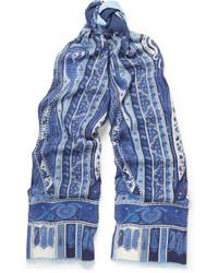 Écharpe en soie imprimée bleue