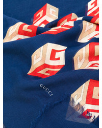 Écharpe en soie imprimée bleue Gucci