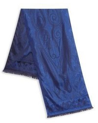 Écharpe en soie imprimée cachemire bleue
