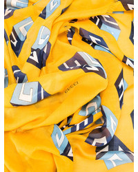Écharpe en soie imprimée jaune Gucci