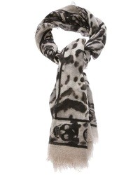 Écharpe en soie imprimée léopard grise Alexander McQueen