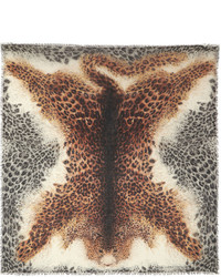 Écharpe en soie imprimée léopard marron clair Alexander McQueen