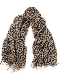 Écharpe en soie imprimée léopard noire